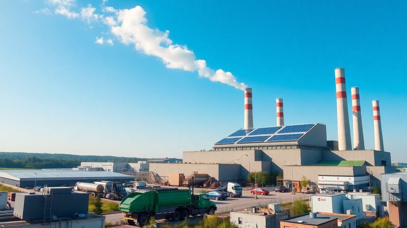 Uzina de incinerare a deșeurilor lângă spații verzi urbane.