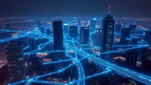 Rețele electrice inteligente conectate în orașul viitorului.